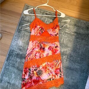 Superdown Orange Floral Asymmetrical Dress